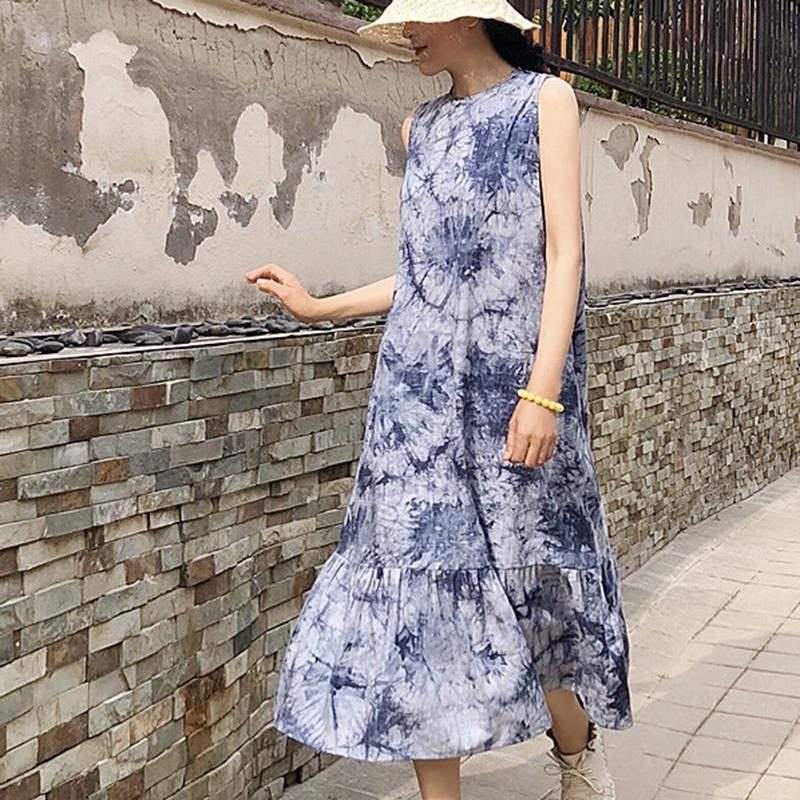 Lässiges Ärmelloses Sommerkleid Im Retro-stil
