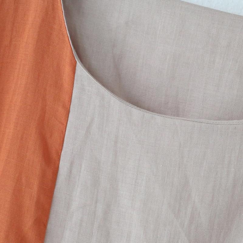 Lässiges Leinenkleid Mit Kurzen Ärmeln In Farbblock-optik Für Damen