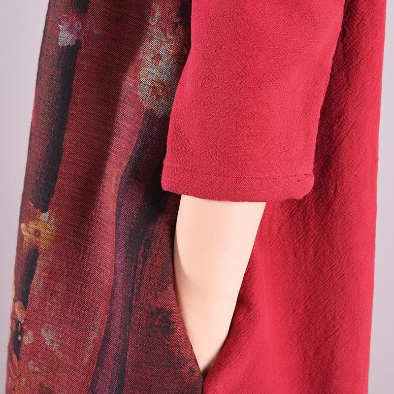 Lässiges Lockeres Einreihiges Winterkleid Mit Blumenmuster