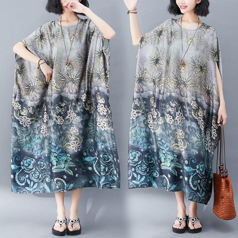 Lässiges Lockeres Kurzärmliges Kleid Mit Blumendruck