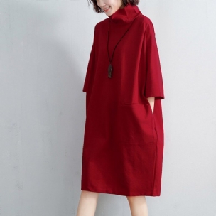 Locker Gestricktes Baumwollkleid Mit Hohem Kragen