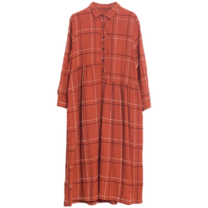 Loses Herbstkleid Mit Langen Ärmeln Aus Baumwolle Und Leinen