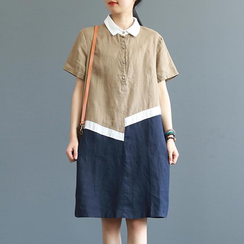 Vintage Locker Gestepptes Freizeitkleid Aus Leinen