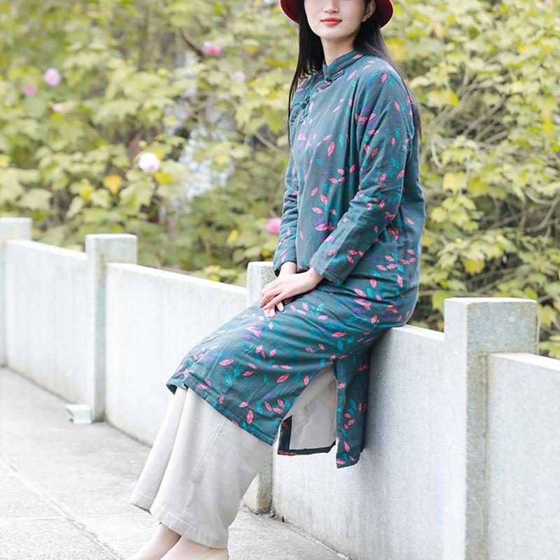 Winter-baumwollgefüttertes Ethno-retro-leinenkleid