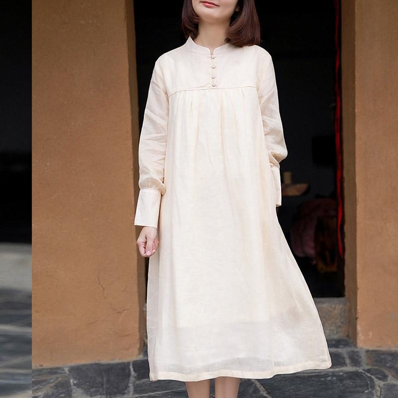 Zweilagiges Ramie-kleid Mit Langen Ärmeln Für Damen