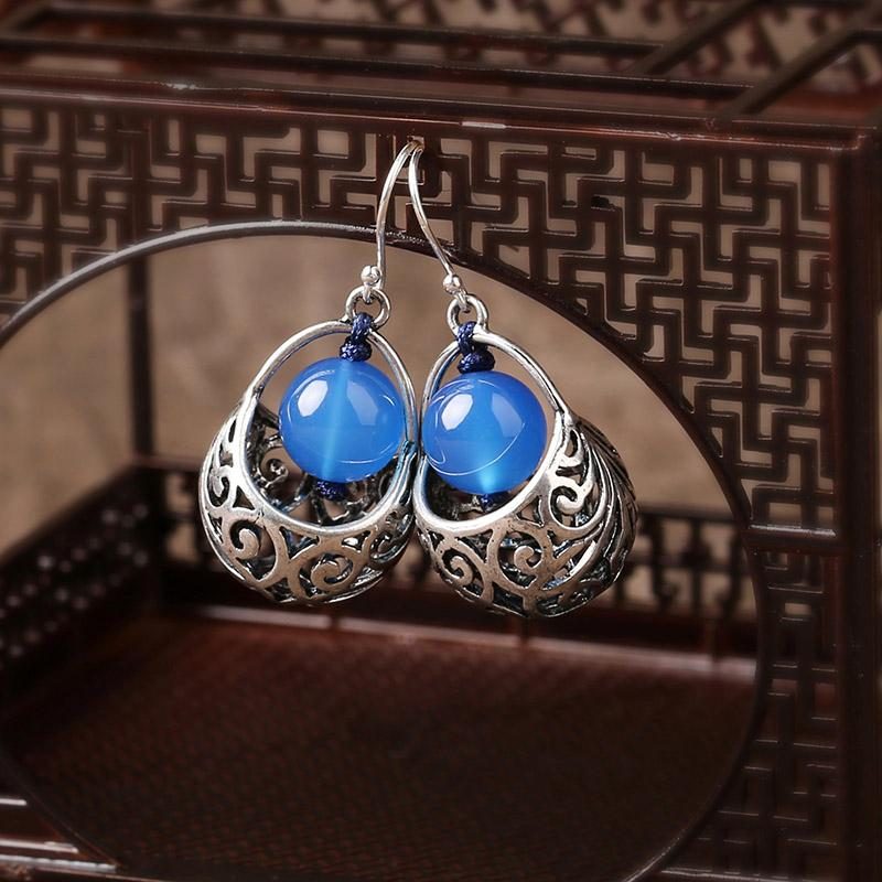 Ethno-stil Silberohrringe Blauer Schmuck