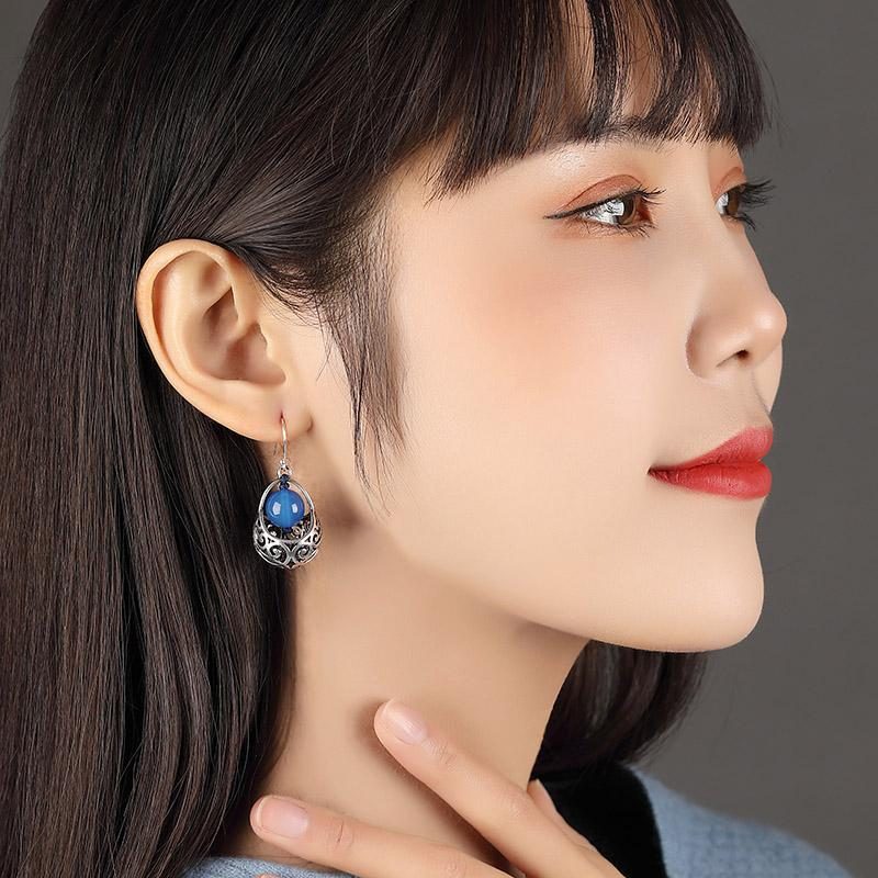 Ethno-stil Silberohrringe Blauer Schmuck