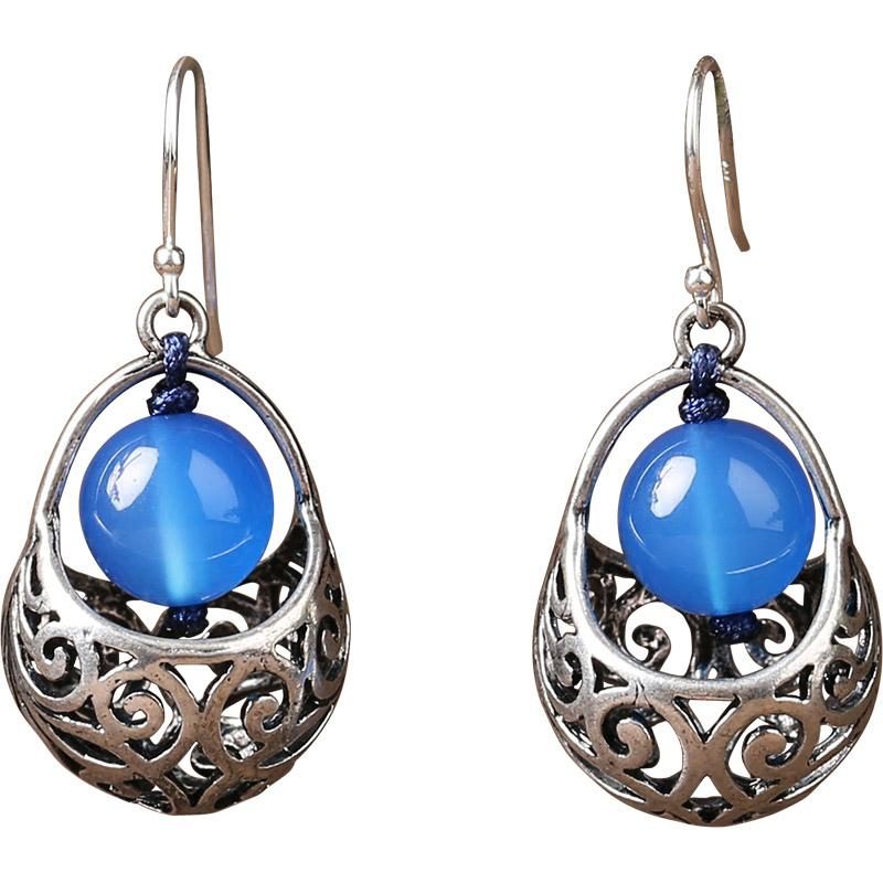 Ethno-stil Silberohrringe Blauer Schmuck
