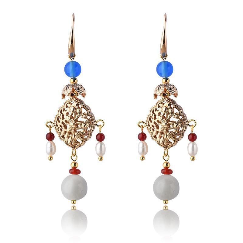 Frauen-retro-perlen-ethno-diamant-ohrringe
