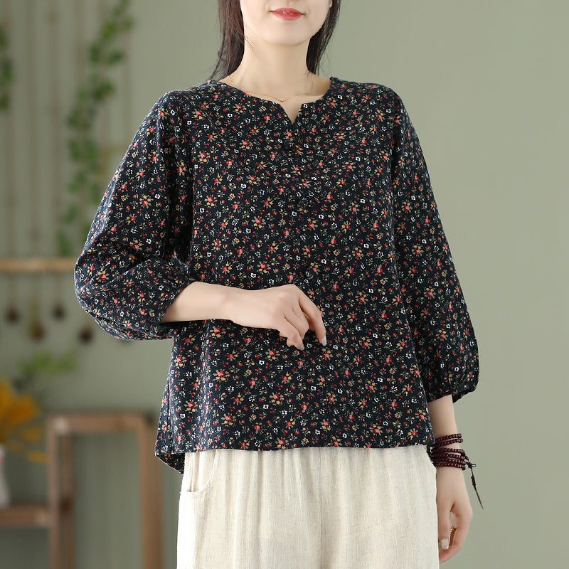 Damen Retro Frühling Sommer Lockeres Leinen T-shirt