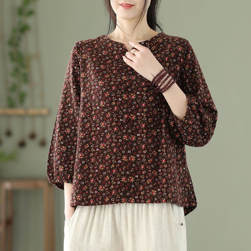 Damen Retro Frühling Sommer Lockeres Leinen T-shirt