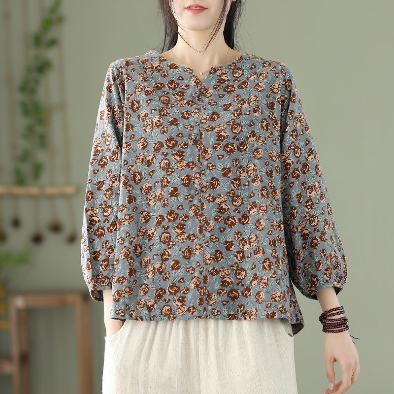 Damen Retro Frühling Sommer Lockeres Leinen T-shirt