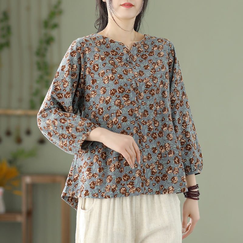 Damen Retro Frühling Sommer Lockeres Leinen T-shirt