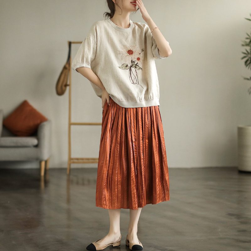 Damen-sommer-retro-blumen-lose-t-shirt In Übergröße