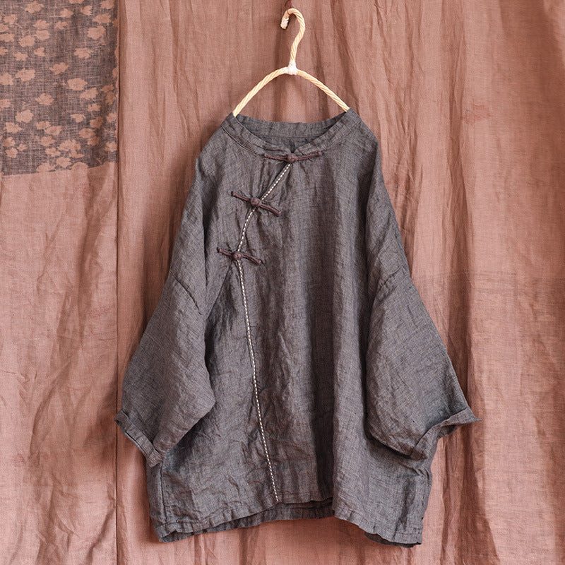 Frauen Frühling Herbst Leinen Vintage Pullover Bluse