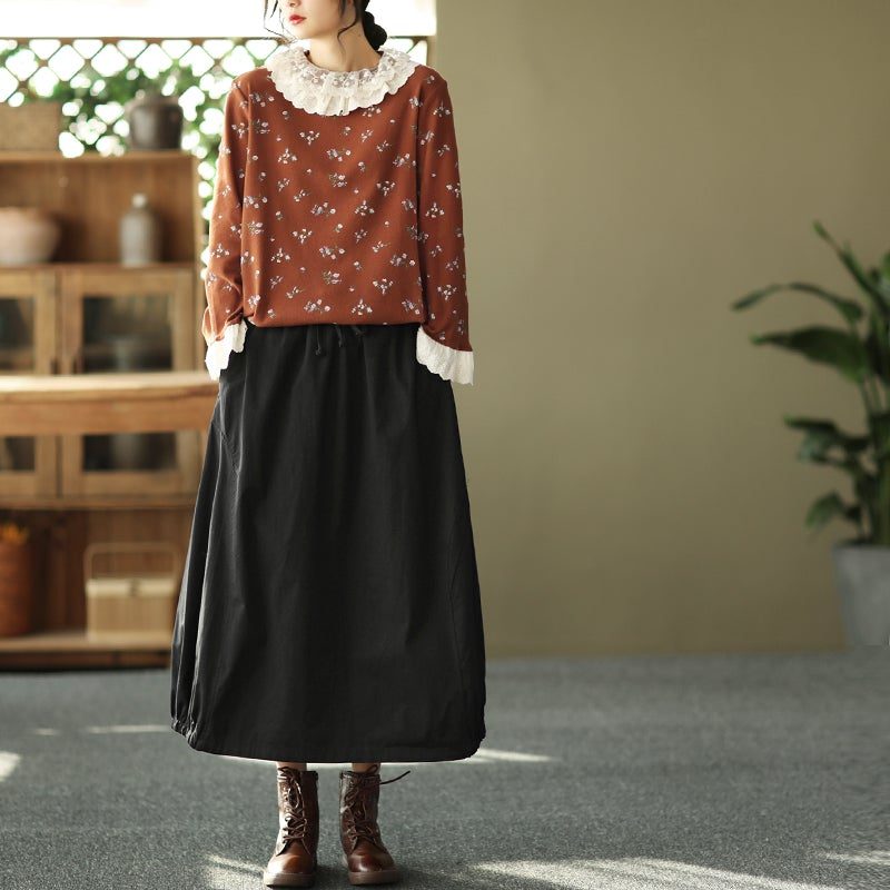 Frühlings-retro-spitzen-blumen-t-shirt Mit Ausgestellten Ärmeln