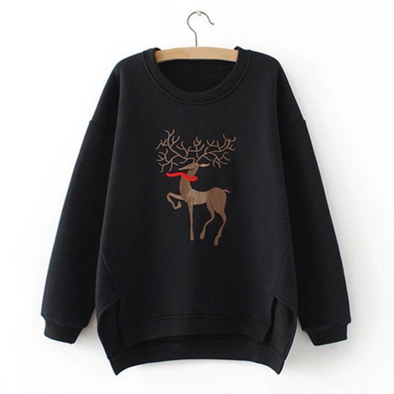 High Low Lässiges Lockeres Bedrucktes Fleece-sweatshirt