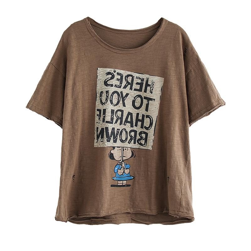 Kurzärmliges Cartoon-t-shirt Aus Baumwolle
