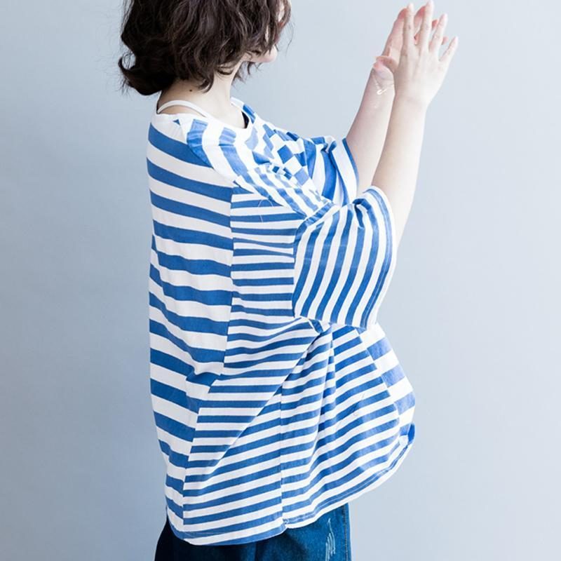Loses T-shirt Mit Lockeren Streifen Aus Baumwolle Für Damen