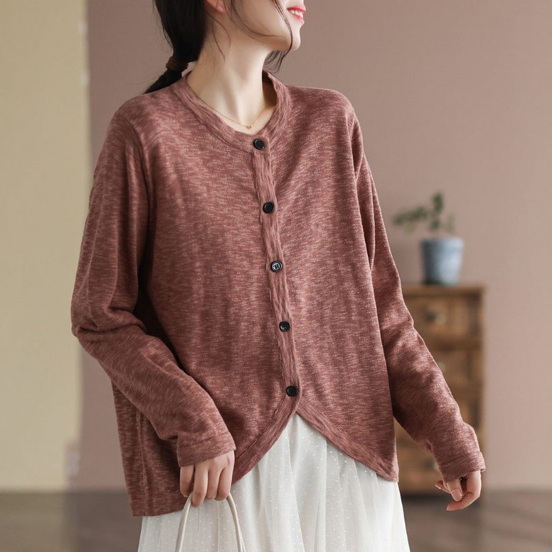 Damen Frühlings-baumwollstrick-retro-langarm-cardigan