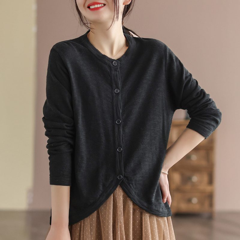 Damen Frühlings-baumwollstrick-retro-langarm-cardigan