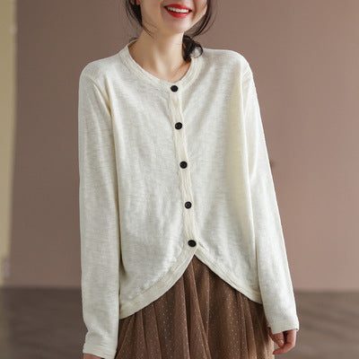 Damen Frühlings-baumwollstrick-retro-langarm-cardigan