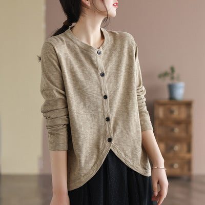 Damen Frühlings-baumwollstrick-retro-langarm-cardigan