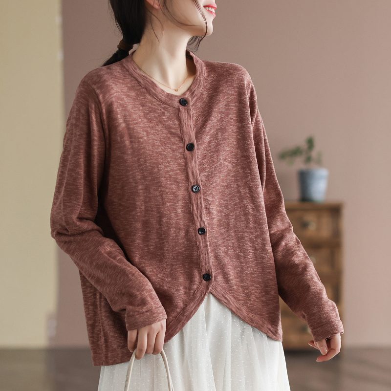 Damen Frühlings-baumwollstrick-retro-langarm-cardigan
