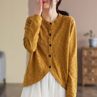 Damen Frühlings-baumwollstrick-retro-langarm-cardigan
