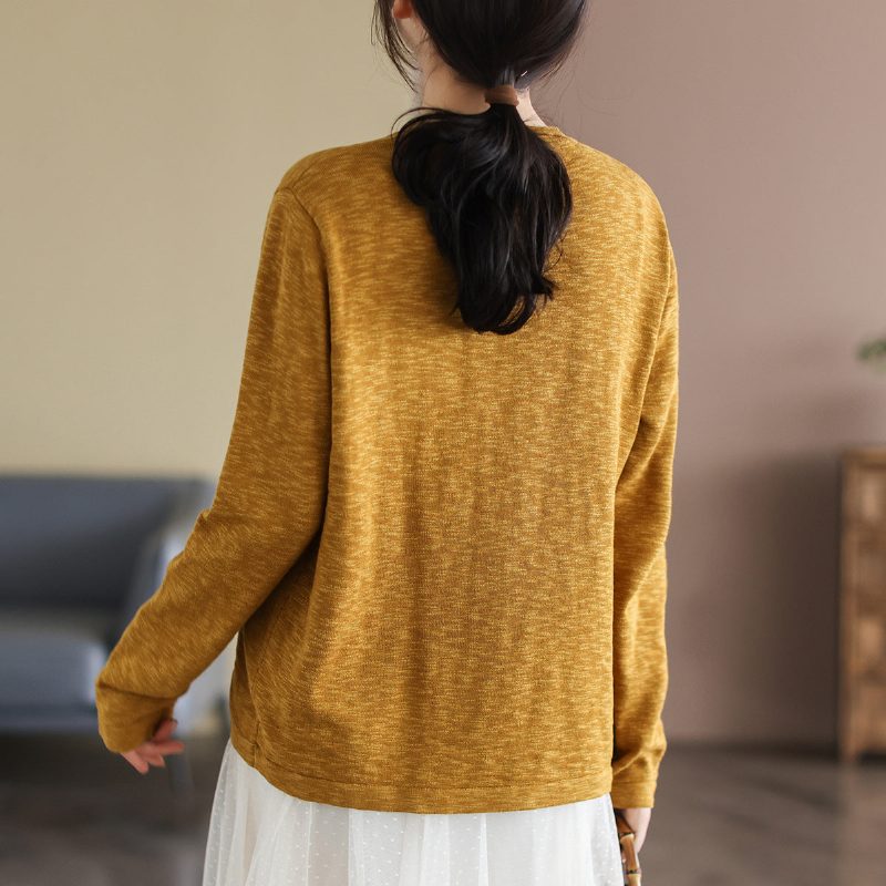 Damen Frühlings-baumwollstrick-retro-langarm-cardigan