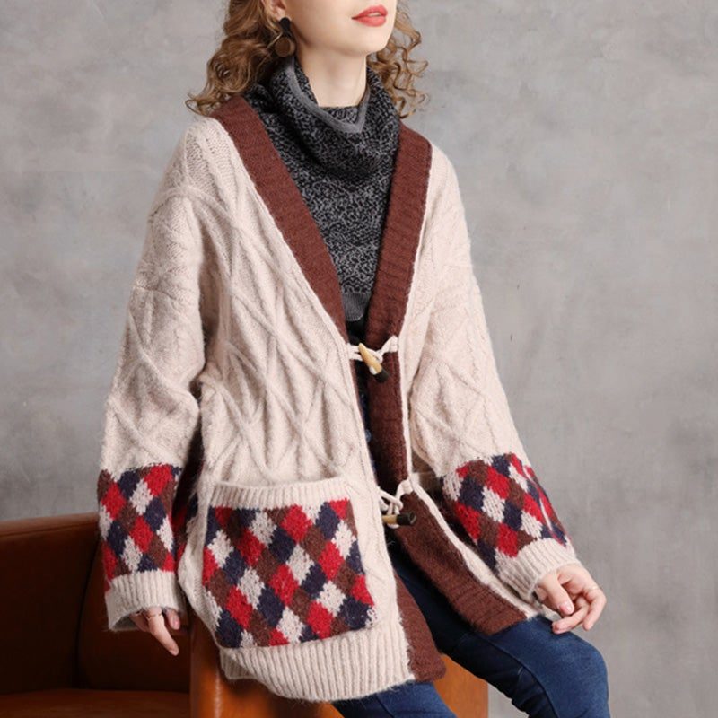 Winter-retro-cardigan Aus Losem Woll-baumwoll-mix Mit Ochsenhornknöpfen