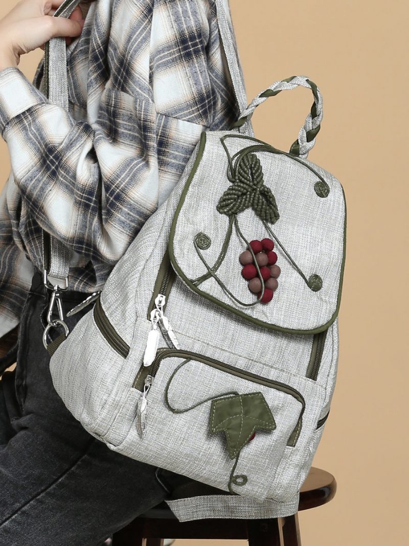 Retro-rucksack Aus Baumwoll-leinen-stickerei