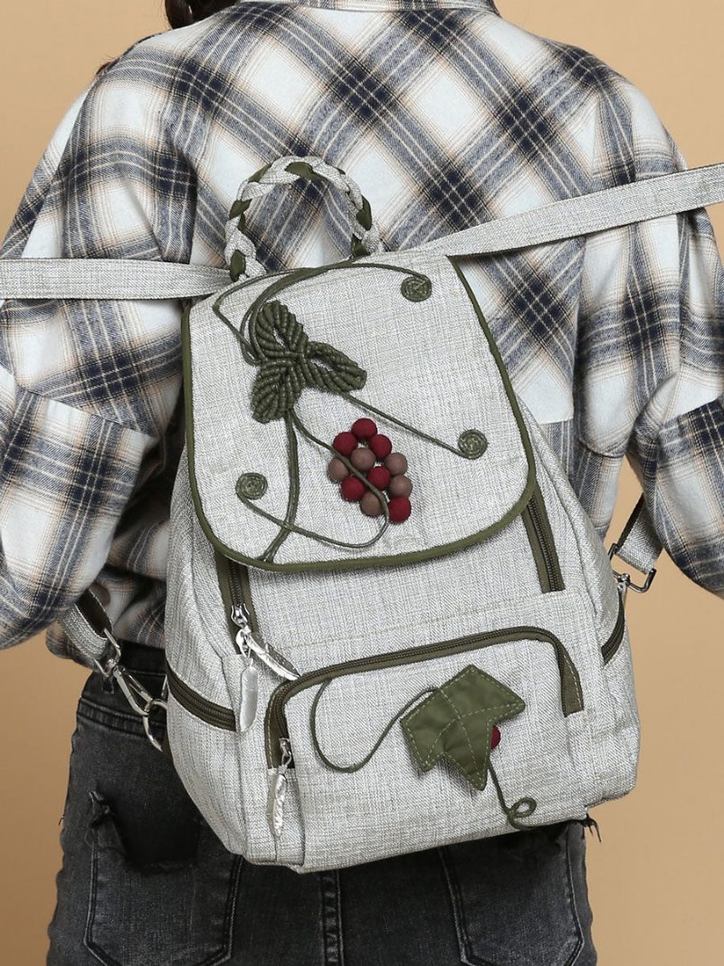 Retro-rucksack Aus Baumwoll-leinen-stickerei