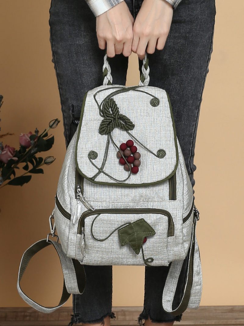 Retro-rucksack Aus Baumwoll-leinen-stickerei