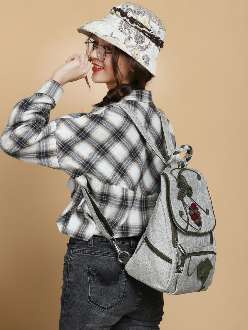 Retro-rucksack Aus Baumwoll-leinen-stickerei