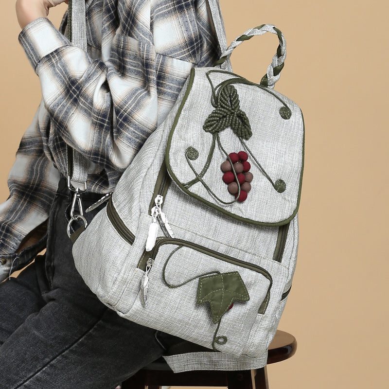 Retro-rucksack Aus Baumwoll-leinen-stickerei